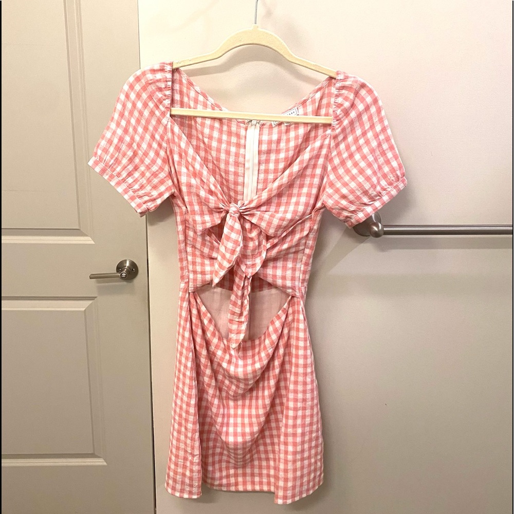 Pink gingham double tie dress size small
